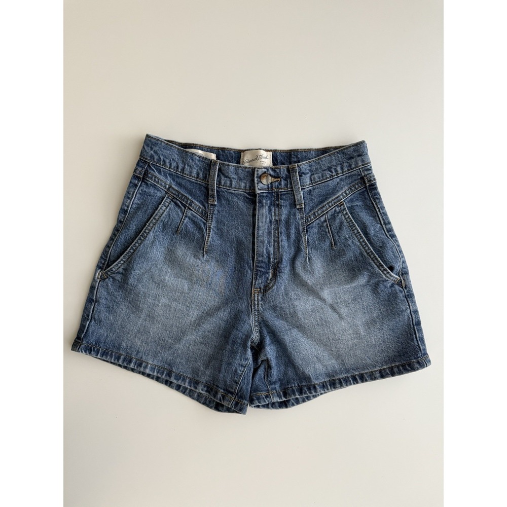 High Rise Midi Pleated Denim Shorts Womens 25 Retro Preppy Model Off Duty Beach